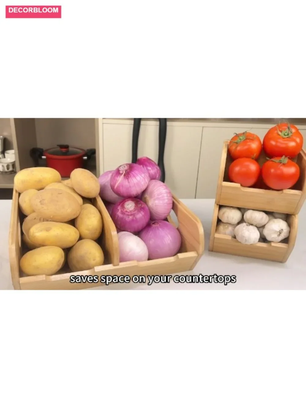 Bamboo Potato Onion Storage Bin 3 Pack Stackable Produce Basket